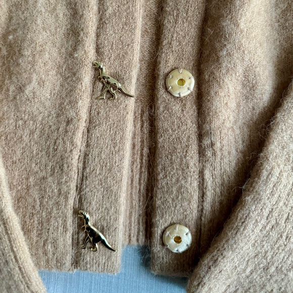 & Other Stories Camel Cardigan with Gold Dinosaur Buttons - Picture 4 of 5